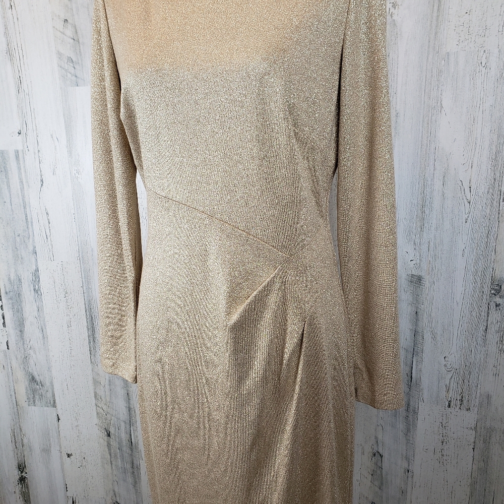 Ralph Lauren Gold Shimmer Holiday Dress Sz 10 - Picture 3 of 10